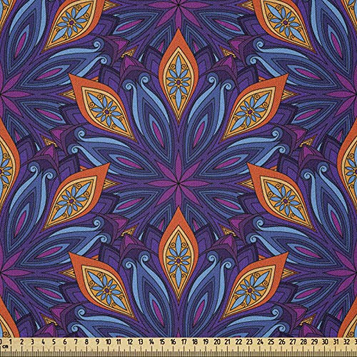 ABAKUHAUS Mandala Stoff als Meterware, Vibrant Floral verzierten, Microfaser Multi Zweck Dekostoff für Kunsthandwerke, 3M (230x300cm), Hellblau Orange Lila