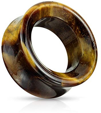 beyoutifulthings Ohr-Tunnel Tigerauge-Stein Ohr-Piercing Ohr-Schmuck Ohr-Plug Double Flared Sattel-Verschluss 6-25mm
