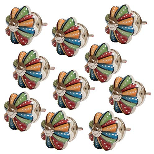 Knober 10 X Möbelknopf handbemalt Keramik verziert Silber 40 mm Shabby-Chic Vintage Schrankknopf Türgriff Schrank (Set 10 X EMIL14)
