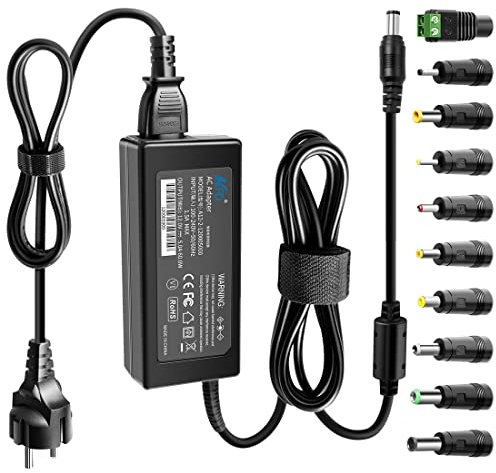 KFD 60W DC12V 5A Universel Alimentation Chargeur 12V pour LED Ordinateurs Portables écran PC LCD TFT radios Adaptateur Secteur AVCE 10 Embouts 5,5x2,5mm 3,5x1,35 4,8x1,7 6,5x4,4 6,5x3,0 5,5x3,0mm