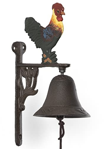 Moritz Türglocke Hahn 56 cm Gusseisen Wandglocke Gartenglocke Deko rustikal | Großer Bauernhof-Blickfang – wetterfest, mit Zugkordel und Klöppel, heller Klang, als Geschenk