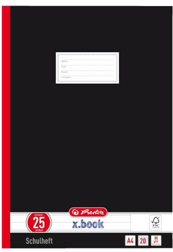 Herlitz Schulheft A4, liniert mit Rand, Lineatur 25, 10 Blatt, schwarz 20er Packung