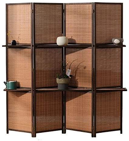 Rustic Wooden Screen Room Divider with Shelves on Both Sides, 3 4 5 Panel Privacy Partition Wall Divider for Kitchen Living Room, Outdoor Garden, Home Decor ( Color : 4 Panel , Size : Tall 170cm/67in