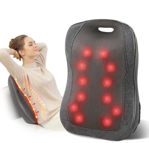 COMFIER Shiatsu Lower Back Massager with Heat,Adjustable Kneading Massage Chair for Home Office Use,Portable Rolling Massage Gifts for Mom Dad Friends