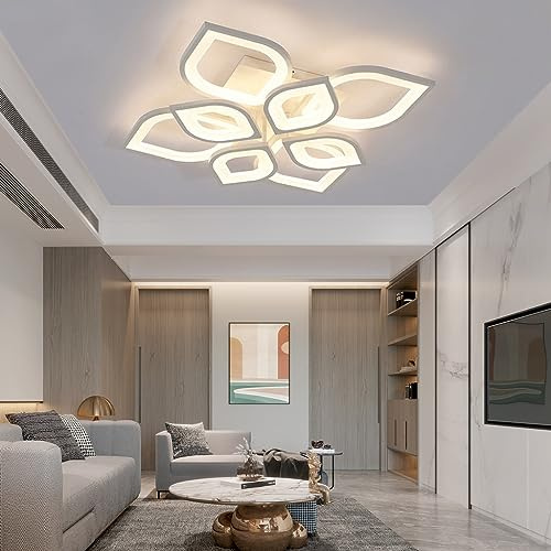 FWX LED Deckenlampe Modern Großer Wohnzimmer Schlafzimmer Deko Lampe Deckenleuchte Dimmbar mit Fernbedienung Deckenlicht Blume Design Decke Pendelleuchte Acryl Schirm für Esstisch Wohn Küche Bad Leuch
