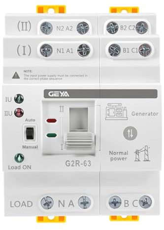 GEYA Mini ATS Interruttore di commutazione doppia alimentazione automatico/manuale,interruttore solare automatico con protezione tensione alimentazione ininterrotta montaggio guida DIN(4P 25A CA220V)