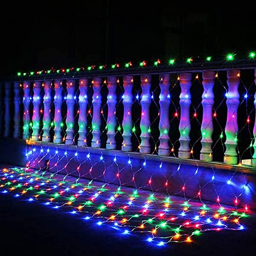 LED ljusnät ljusslinga ljusgardin nät ljuskedja 8 lägen, vattentät ljusslinga i mesh, dekorativ belysning inomhus och utomhus jul bröllop（Mångfärgad, 4.5x1.5m 320LED）