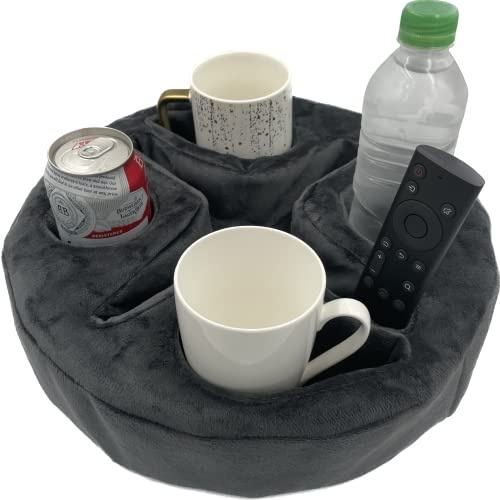Forzaddik Couch- und Bett-Getränkehalter, Kissen, Sofa-Organizer für Getränke, Fernbedienungen, Handys, Snacks (grau)