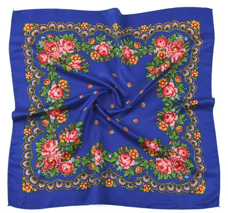 PETOSA Pañuelos cuadrados rusos para la cabeza, diadema ucraniana, hiyab musulmán, pañuelo tradicional, chales, envolturas de tela, Azul marino, 70 x 70cm