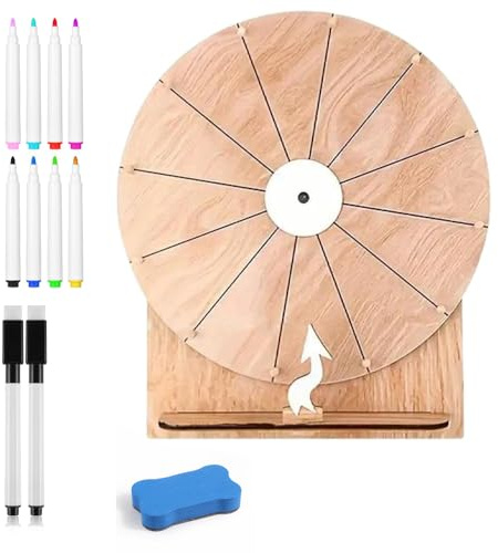 SKIKHN Roue de la Fortune,Roue de Jeu de Mariage de 30cm,Kit de Roue de Récompense,12 Slots Roue de Loterie,Roue de Fortune avec Gomme et Marqueur,pour Jeux de Loterie,Jeux de Mots,Carnaval,Fête