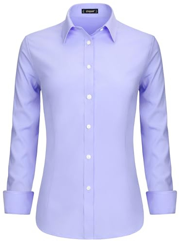 Stamain Camicia Donna Manica Lunga No Stiro Blusa Elegante Regular Fit Camicetta Classica per Ufficio Lavoro Cerimonia vestibilità Comoda