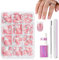 French Tip False Nails - 240pcs Square Short Press On Nails With Glue - White Nude Pink Coffin Full Cover Acrylic Fake Nails for Women and Girls Nail Art Decorations