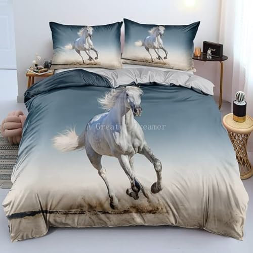 CHCHNXY Bettwäsche 135x200,Pferd Flauschige Weich Microfaser Bettbezug Mit Reißverschluss,Für Kinder Jungen Mädchen Junge Bettwäsche-Sets(1*Kissenbezug 80x80cm