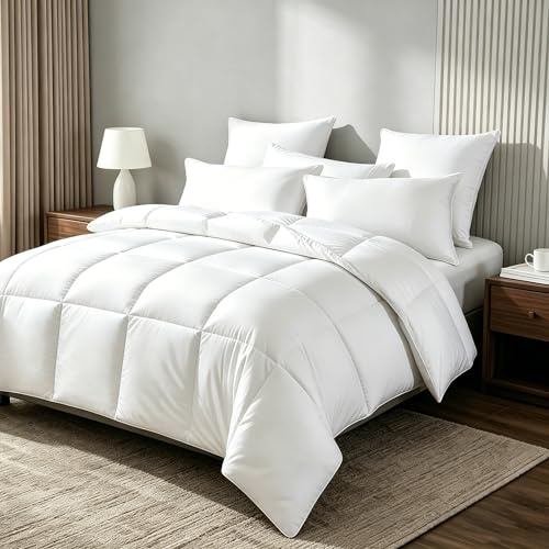 Royal Luxe Goose Feather Down Fiber Comforter - Queen Size Duvet Insert, 100% Cotton Cover All Season Comforter Ultra Soft Luxurious Hotel Bedding, 88”x88”