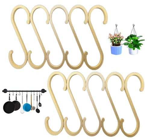 UFOVAOK 10 Stück S Haken Goldene, S förmige Aluminiumhaken, Mehrzweckhaken, Leichte Haken, Garderobenhaken für Kleiderstange, Haken zum Einhängen für Schlafzimmer, Badezimmer, Küche und Büro