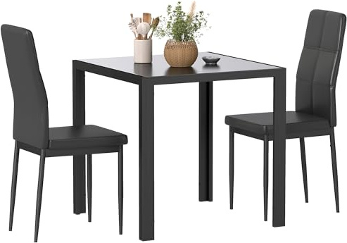 HOMCOM Ensemble Table à Manger et Chaises pour 2 Personnes Noir