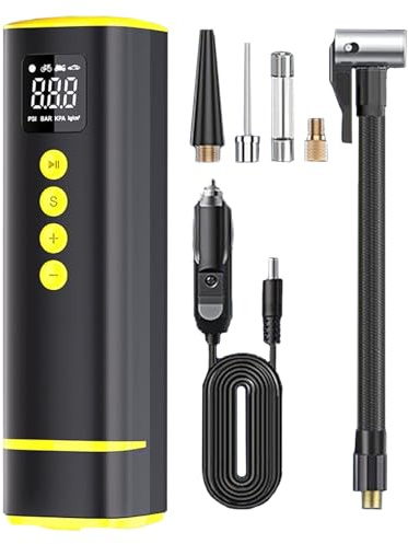 Pompe à air électrique - Pompe à vélo, compresseur de pneus - Mini compresseur sans Fil 150psi pour Voiture, vélo, Moto, Camion et Bulles de Balle, Portable, 12V, 70W, avec Accessoires, idéal pour en
