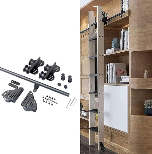 Retractable Rolling Ladder Hardware Kit for Library & Loft Sliding Track/Round Rail System for Indoor Bookcase & Extension Ladders Space Saving Design