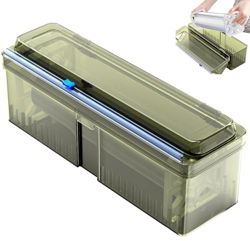 Generico Dispenser per alimenti | Porta rotolo di pellicola trasparente con taglierina scorrevole per cucina, dispenser trasparente ricaricabile per pellicola di alluminio, carta cerata, taglio fluido