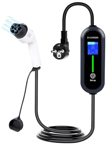 3.5kW Mobile Wallbox Ladekabel | 5m 1-Phasig Typ 2 Ladekabel | 8-16A Einstellbarer Ladeleistung, mit Steuerbarer Digitalanzeige, IP66, Ladestation für Elektroautos/PHEV/EV