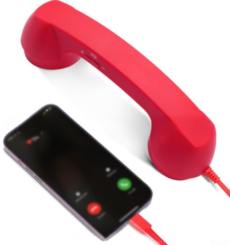 Cornetta telefonica con cavo retrò di tipo C, ricevitore in ABS con microfono integrato, per comunicazioni mobili (rosso)