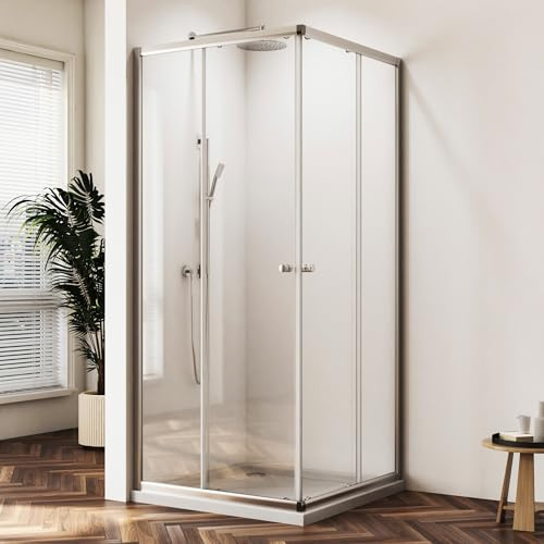 Duschkabine Schiebetür Eckeinstieg Duschkabine mit Schiebetüren 6mm ESG Glas Duschschiebetür Eckeinstieg Duschabtrennung Duschwand (80x80x185cm)