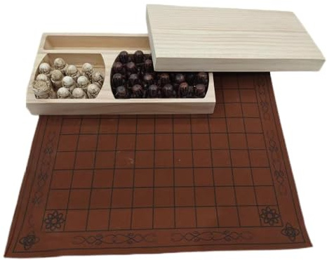 Vikingaschackset - 37st Hnefatafl Medeltida Schackset | Handmålade Plastfigurer Med Premiumläderskiva | Lekmatta I Läder | Traditionellt Strategispel För Två Spelare - För Butiksresor