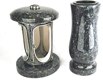 designgrab Tombe Lampe en aluminium Aspect ancien en aluminium et vase funéraire en taille de Medium en granit Labrador Blue Pearl BP