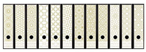 codiarts. Ordnerrücken selbstklebend für 12 breite Ordner - Buchrücken Etiketten gestantzt mit Griffloch - Rückenschilder zum Kleben mit Muster orientalisch hell - Ordnerrückenschilder zum Beschriften