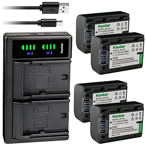 Kastar 4-Pack Battery and LTD2 USB Charger Compatible with Ordro NP-180 NP180 Battery, Ordro HDR-AE8 AE8 Digital Camcorder HD 4K 3 inch IPS Touch Screen Vlog DV Camera IR Night Vision