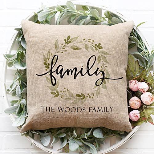 MRC Wood Products 16x16 Personalized Family Name Throw Pillow - Custom Cushion Cover for Home Decor and Gift (Cover Only)