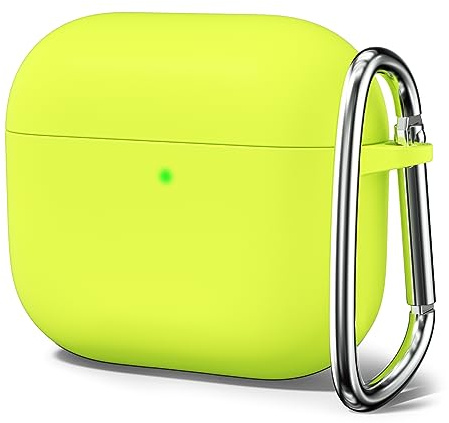 Oakxco Silicone Case for Airpods 3rd Generation 2021 with Keychain, Thin Slim Soft TPU Skin Rubber Gel Cute Airpods Case 3 Gen Cover Aesthetic Accessories for Women Men, Lime Neon Yellow