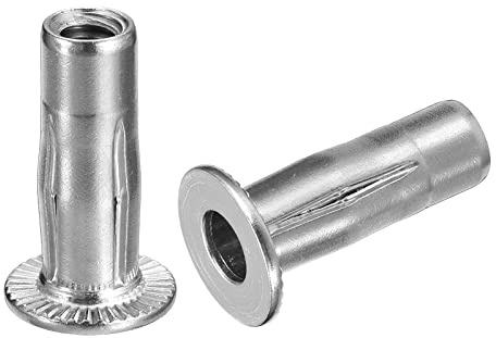 sourcing map 1/4-20 Multi-Grip Rivet Écrous, 5pcs Pré-Bulbé Tige Plat Tête Fileté Insert Écrou 304 Inox Acier Plus Écrous pour Construction Industriel