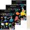 Rayong 3 Satz Kratzbilder für Kinder 18,5 * 13,5 cm Magische Regenbogen Kratzpapier Kratzbuch Magic Scratch Book Kratzpapier Set mit Buntem Farbverlauf und Kratzstift, Dinosaurier, Weltraum, Ozeane