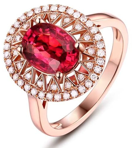 KnSam Gold 18 Karat Trauringe, Lab Created Rubin 2ct Oval Klassiker Verlobungsring Au 750 Echte Goldschmuck, Gr.57 (18.1)