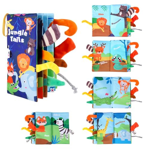 Vicloon Stoffbuch, Bilderbuch aus Stoff f, Quiet Book knisterbuch stoffbuch Kinderwagen Buch Spielzeug, Kette sensorik Spielzeug für Geschenk (Dschungel)