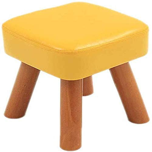 CCKUHN Fußhocker, Schuhwechselbank, Holzbeine, abwaschbarer Fußhocker, quadratisch, bequemer Sitz, gepolsterter Sitzstuhl (grün) (gelb)