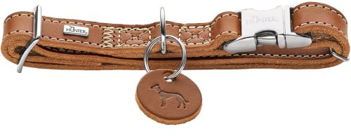 HUNTER Collare per cani Aalborg in alluminio, colore: Cognac, morbida pelle, chiusura a scatto in alluminio, regolabile, robusto, elegante e senza tempo, Made in Germany, taglia: M
