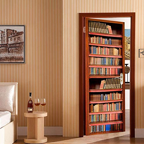 Tür bekleben mit Türtapete Selbstklebend Vintage-Bücherregal Tür verschönern mit Türfolie Türaufkleber Türbilder Türposter Türklebefolie B77 x H200cm