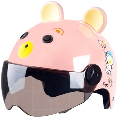 Casco Jet De Motocicleta para Niños con Visera, Homologado Según La Norma ECE 22.06, Casco Abierto para Niños De 2 A 12 Años, Casco De Scooter para Niñas J,48-56cm