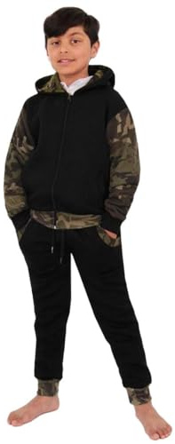 A2Z 4 Kids Ragazze Ragazzi Tuta Tinta Unita Mimetica A contrasto Felpa - T.S Plain 101 Camo Green 13