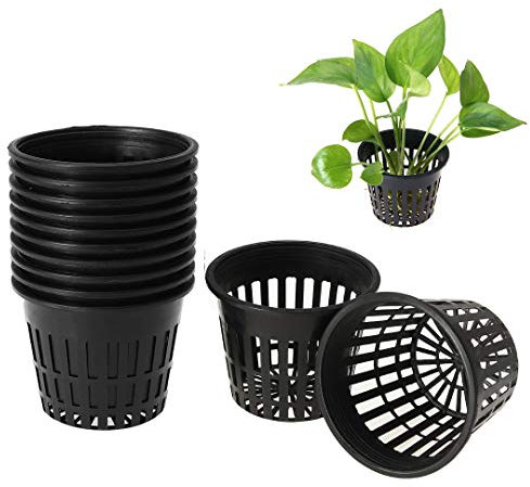 UIEEGPG 10pcs Planting Baskets 3.1 inch Plastic Mesh Pot Plant Grow Cup for Garden Hydroponic Planting (Black)