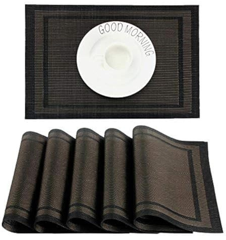 CHAOCHI Tischset Abwischbar,Platzset Abwaschbar 6er Set PVC Abgrifffeste Hitzebeständig rutschfest Platzdeckchen für Küche, Zuhause, Restaurant, Speisetisch, 45cmx30cm(Schwarz+Gold)