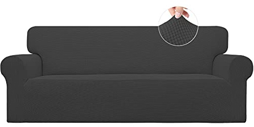 Easy-Going Stretch Sofa Slipcover 1-Piece Sofa Cover Furniture Protector Couch Soft with Elastic Bottom for Kids, Polyester Spandex Jacquard Fabric Small Checks (Sofa, Dark Gray)