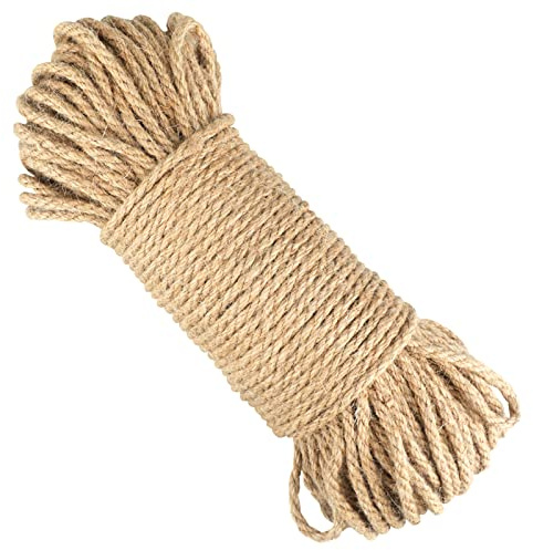 KINGLAKE 5mm 50m Juteseil, Tau Seil Strick Hanfseil, Jutegarn Kordel Jute Schnur, Rope Dickes, Handlaufseil, Schiffstau, Juteschnur Bastelseil für DIY Dekoration Garten