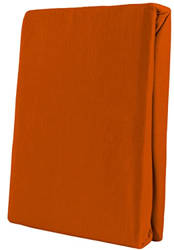 Leonado Vicent - Classic Spannbettlaken Bettlaken 100% Baumwolle Jersey Spannbetttuch in vielen Farben & Größen, Maße Spannbettlaken:140 x 200 cm - 160 x 200 cm, Farbe Spannbettlaken:Orange
