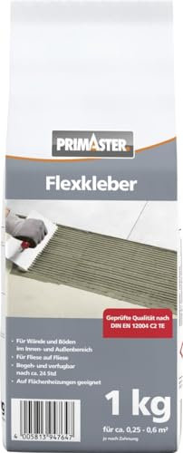 Primaster Flexkleber Grau 1kg Fliesenkleber für Wand- & Bodenfließen Innen&Außen