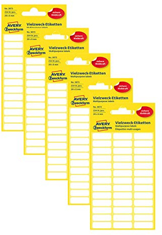 Avery Zweckform 3073 Haushaltsetiketten selbstklebend (5x (234 Stück, 20 x 8 mm) 6 Blatt)
