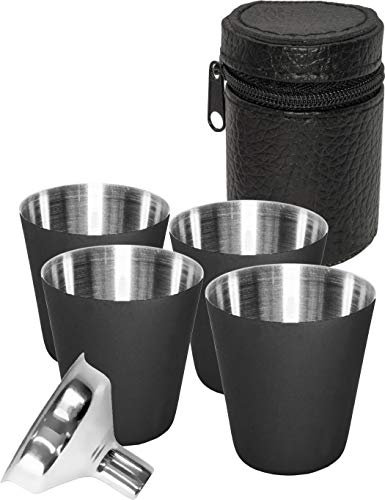 Outdoor Saxx Lot de 4 verres à liqueur en acier inoxydable, incassables, avec sac et entonnoir,