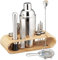Relaxdays Cocktail Set, 11-teiliges Profi Bar Set, Ständer, Shaker, Barmaß, Ausgießer, Eiszange, Edelstahl, silber/natur, 25.5 x 27.5 x 10.5 cm